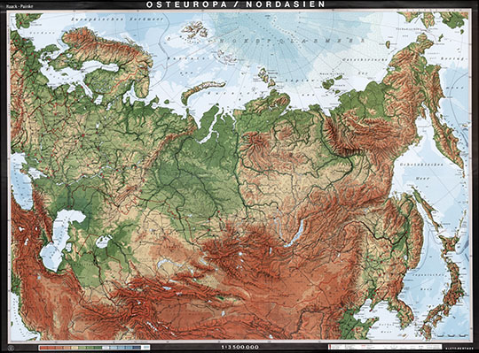 Карта Восточной Европы и Северной Азии 1:3.5М %Eastern Europe and Northern Asia
Настенная физическая карта Восточной Европы и Северной Азии. Обозначения на английском языке. 180 х 230 см. Масштаб 1:3,500,000. 1997г. Eastern Europe & Northern Asia -- Physical. Justus Perthes Verlag Gotha GmbH 1997.
Ключевые слова: СССР,немецкие карты