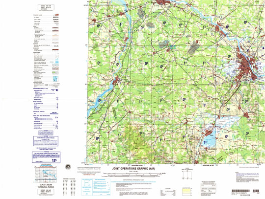 Американская карта окрестностей Ярославля%American map of Yaroslavl region
Американская карта окрестностей Ярославля. Series 1501 Air Sheet NO 37-8, Edition 2. Joint Operations Graphic. 1:250,000, Yaroslavl, Russia. [Not for navigational use]. Prepared and published by the U.S. National Imagery and Mapping Agency. Compiled 1972. Revised 1998.
Ключевые слова: Ярославль,американские карты