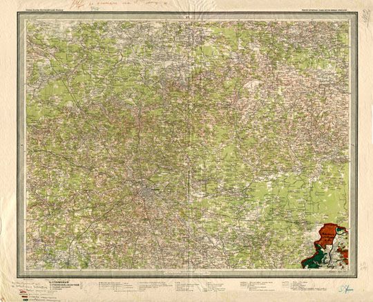 Подмосковье - карта Стрельбицкого 1:420K%Strelbitsky map of Moscow vicinities
Лист 57 из "Специальной карты Европейской России". Издание картографич. отдела корпуса военных топографов. За основу взята карта под редакцией И.А. Стрельбицкого. Масштаб - в английском дюйме 10 русских верст или 1:420000. Печать - апрель 1921 г. Съемка 1872г. 715х580 мм.
Ключевые слова: Подмосковье,карты Стрельбицкого