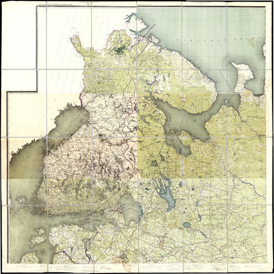 Разграничение территорий  СССР и Финляндии  1:1.1M% Border between USSR and Finland
Карта разграничения территорий СССР и Финляндии по договору от 12 марта 1940 года. Установленная договором граница показана черным цветом. На карте - подписи Ристо Рюти, Юхо Кусти Паасикиви, Рудольфа Вальдена, Вяйнё Войонмаа (Финляндия) и Вячеслава Молотова, Андрея Жданова, Александра Василевского (СССР). Фиолетовым цветом показана граница между СССР и Финляндской Демократической Республикой, установленная договором о взаимопомощи и дружбе от 2 декабря 1939 года. Картографическая основа - карта 1936 года, составленная Управлением военных топографов. Масштаб 1:1,050,000.
Ключевые слова: Санкт-Петербург,Финляндия