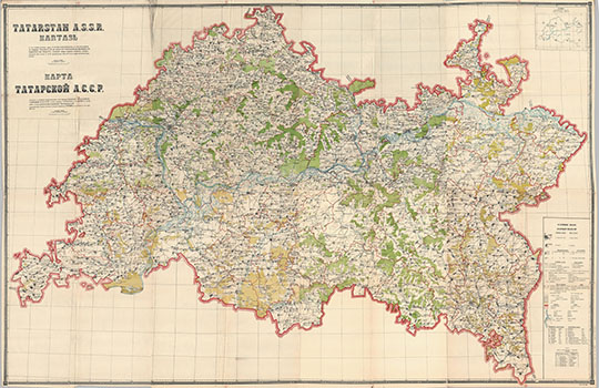 Карта Татарской А.С.С.Р. 1:200К % Map of Tatarskaya ASSR
Карта Татарской А.С.С.Р. Масштаб 1:200,000. Составлена по материалам землеустроительных съемок бригадой управления землеустройства и мелиорации Н.К.З.ТР. Административные границы нанесены по данным Адмкомиссии ТАТЦИКа по состоянию на 20 марта 1935 года. Печатано на 8 листах литографией Картпредприятия отдела землеустройства Сар. КрайЗУ.
Ключевые слова: Казань