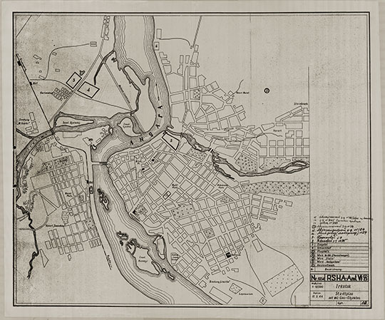 Немецкий план Иркутска  1:12K% German plan of Irkutsk
Немецкий план Иркутска. Масштаб 1:12500. RSHA-Amt. VI. Irkutsk. Stadtplan mit Mil.-Geo.-Objekten. 17.5.44.
Ключевые слова: Иркутск,немецкие карты