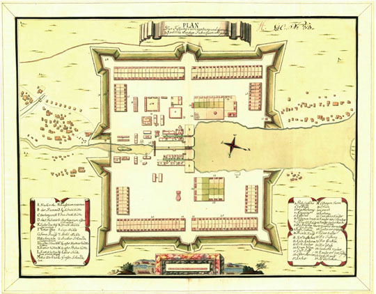 Шведский план Екатеринбурга%Swedish Plan of Ekaterinburg
План Екатеринбурга из Королевского военного архива (Krigsarkivet), входящего в Шведский Национальный архив (Riksarkivet). Ekaterinburg. Plan Der Festung Catrinenburg und darein befindliche Wercken, Fabriquen und gebeyden. (Ekaterinburg) 39х51 см. Датируется приблизительно серединой XVIII века. На врезке - обозначения основных объектов.
Ключевые слова: Екатеринбург
