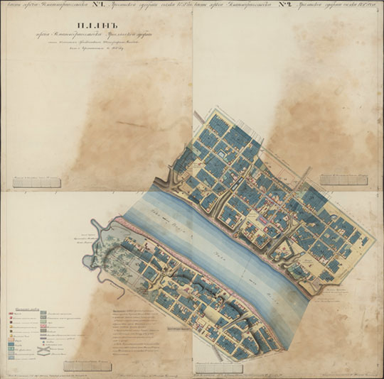 План Романоборисоглебска Ярославской губернии 1:4,200 %Plan of Romanoborisoglebsk
План города Романоборисоглебска Ярославской губернии. Снят классными Гражданскими Топографами Мечехвостским и Черемисиным в 1851 году. Масштаб - в английском дюйме 50 сажен.
Ключевые слова: Тутаев,Борисоглебск
