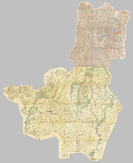 Карта Менде Тамбовской губернии 1:168К % Mende map of Tambov gubernia
Топографическая межевая карта Тамбовской губернии, сделанная под руководством А. И. Менде. Сборная карта, склеенная из листов карт масштабом 4 версты в дюйме - 1:168000. Из сб.:  Топографический межевой атлас Тамбовской губернии. Составлен в 1860 году чинами Межевого Корпуса под руководством генерал-лейтенанта Менде. Издан в 1862 году в Москве.
Ключевые слова: Тамбов,карты Менде