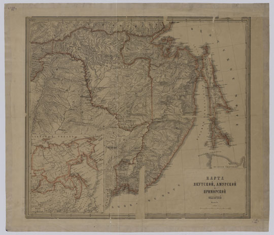 Карта Дальневосточных областей % Map of Far-East regions
Карта Якутской, Амурской и Приморской областей. - [Санкт-Петербург]: Картографическое заведение А.Ильина: [до 1893]. - 1 л.: Литография. 2 цв.; 59х59 (60х70) см.
Ключевые слова: Хабаровск,Азиатская Россия,Владивосток,Комсомольск-на-Амуре,Южно-Сахалинск,Биробиджан,Благовещенск,Дальний Восток,издательство Ильина