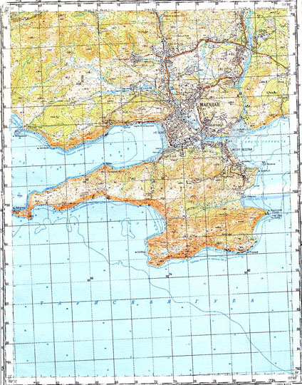 Магадан и окрестности 1:100K % Magadan and vicinity
Карта окрестностей Магадана. Издание 1986 года. Масштаб 1:100,000.
Ключевые слова: Магадан,топографические карты