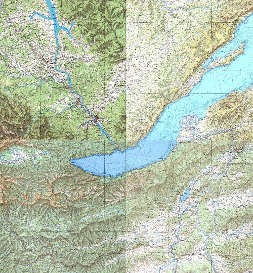 Ируктская область  1:500K% Irkutsk region
Карта южной части Иркутской области и озера Байкал. Масштаб 1:500,000. Издание 1980-х годов.
Ключевые слова: Иркутск,топографические карты