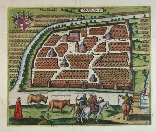План Герберштейна v.8%Gerberstein Plan v.8
Moscauw : Moscovia, urbs regionis eiusdem nominis metropolitica, duplo major, qua Praga Boiemiae... / Ill. Fr. Hogenberg and Noevel. - S.l., [1575]. 493x352мм. Гравированный план Москвы из книги: Georg Bruin. Civilates orbis terrarum. Vol. 2, pl. 47. ([1597]). Является копией первого плана Герберштейна 1556 года. Составлен на латыни в произвольном масштабе. Перевод заглавия: "Москва, столичный город страны того же имени, вдвое больший, чем Прага в Богемии...". На обороте листа помещен объяснительный текст.
Ключевые слова: план Герберштейна