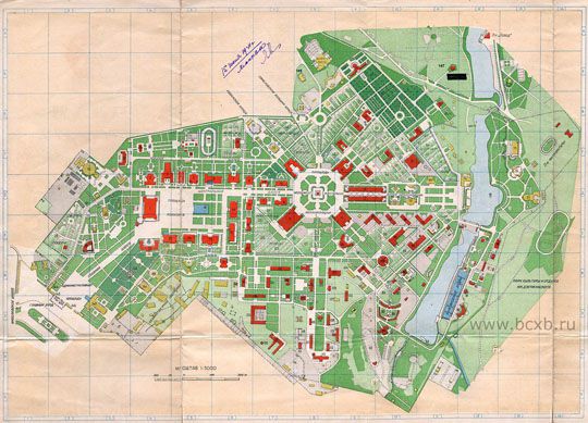 Карта-схема ВСХВ 1:5K%VSHV Exhibition Schematic map
План-схема ВСХВ. Масштаб 1:5000 - 50 м в 1 см. Условная координатная сетка.
Ключевые слова: ВСХВ-ВДНХ-ВВЦ,парки