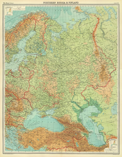 Европейская часть России 1:6M % European part of Russia
Европейская часть России - физическая карта. Сборная карта, составленная из 2-х листов. Масштаб 1:6,000,000. European part of Russia. Из кн.: John Bartholomew and Son. Times survey atlas of the world. London: The Times, 1922.
Ключевые слова: Европейская Россия,английские карты