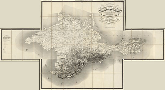 Топографическая Карта Полу-Острова Крыма 1:210K v.2 %Topographic map of Crimea
Топографическая Карта Полу-Острова Крыма, / составлена в 1/210000 долю настоящей величины и гравирована при Военно Топографическом Депо со съемок Тригонометрической Ген. Штаба Подполк. Оберга, Топографической Ген. Штаба Полковника Бетева; грав. Сорокин, вырез. слова Скоробагатов, Эргард, Поляков и др.. — [Санкт-Петербург] 1842. — 1 к. (8 л., 1 л. сборный) : 1 цв. : 46х56 см, в слож. виде 23х 14 см, футл. 24,5х15,5х2,8 см. Вариант 2.
Ключевые слова: Крым,Военно-топографическое депо