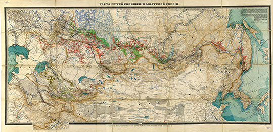 Карта путей сообщения в Азии  1:4.2M % Map of Russian railroads in Asia
Карта путей сообщения Азиатской России. Сборная карта, составленная мз трех листов. Издание Министерства Путей Сообщения, 1911. Масштаб - 100 верст в дюйме, 1:4200000. Картографическое заведение А.Ильина в Санкт-Петербурге. Координатная сетка.
Ключевые слова: Азиатская Россия,издательство Ильина
