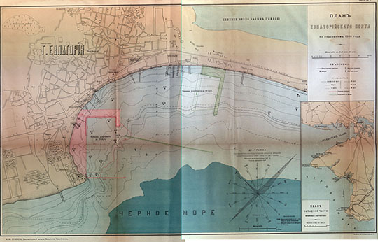 План Евпаторийской бухты 1:5000 % Plan of Evpatora bay
План Евпаторийской бухты по изысканиям 1896 г. Масштаб - 1:5000. Из сб.: Материалы для описания русских коммерческих портов и истории их сооружения. Выпуск XXVII - Джарылгатский залив, Евпатория, Севастополь. 1896 г.
Ключевые слова: Крым,Евпатория