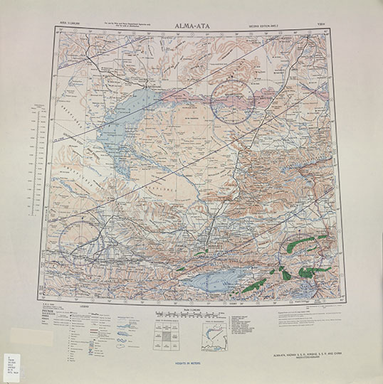 Американская карта Средней Азии 1:500К %Middle Asia. Series 5304
Американская карта Средней Азии. Сборная карта, склеенная из листов серии 5304. Asia 1:500,000. Series 5304, U.S. Army Map Service. Washington, 1943.
Ключевые слова: Казахстан,Узбекистан,Таджикистан,Киргизия,Балхаш,американские карты