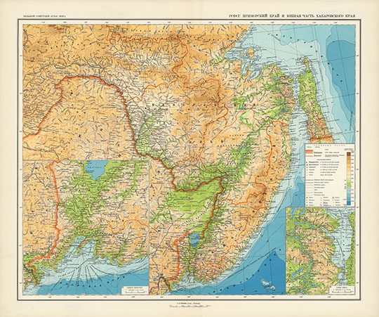 Приморский край и южная часть Хабаровского края %Far east USSR regions
Приморский край и южная часть Хабаровского края. Большой Советский Атлас Мира. РСФСР. Macштaб: в 1 cм. 37.5 км. Kapтa cocтaвлeнa и oфopмлeнa Haучнo-Peдaкциoннoй Kapтococтaвитeльcкoй чacтью ГУГK пpи CHK CCCP. Том 2 Бoльшoго Coвeтcкoгo Aтлaca Mиpa издaния 1939 гoдa. 
Ключевые слова: Владивосток,Атлас 1939 БСАМ
