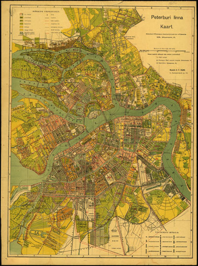 План города Петербурга  1:25K% Plan of St. Petersburg
План города Петербурга. Масштаб 300 сажен в дюйме. Издаие О.С. Иодко на финском языке. 1900-е годы. Peterburi linna Kaart. Peterburi Ploompuu raamatukaupluse waljaanne. 
Ключевые слова: Санкт-Петербург