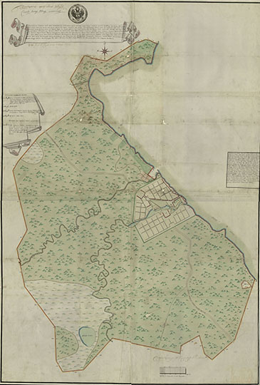 План города Петрозаводска 1:8.4К % Plan of Petrozavodsk
План города Петрозаводска. Масштаб - 100 сажен в дюйме. 1782 год.
Ключевые слова: Петрозаводск