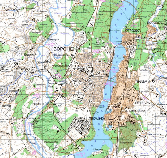 Воронеж и окрестности %Voronezh and vicinity
Воронеж и окрестности. Карта Госгеоцентра. Масштаб 1:25,000
Ключевые слова: Воронеж,карты ГГЦ