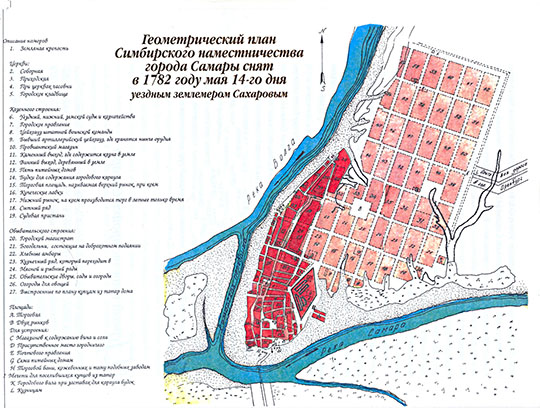 Геометрический план города Самары % Plan of Samara
Геометрический план Симбирского наместничества города Самары снят в 1782 году мая 14 дня уездным землемером Сахаровым. Из кн: Синельника А.К.: "История градостроительства и заселения Самарского края", Самара, 2003.
Ключевые слова: Самара