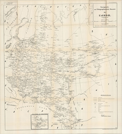 Телеграфная Сеть Европейской части СССР  1:3.3M% Fernsprech- und Telegraphennetz der UdSSR
Междугородняя и Телеграфная Сети Европейской части СССР. Масштаб 1:3,330,000.  Немецкая карта издания 1941 года. Europ UdSSR Fernsprech- und Telegraphennetz der UdSSR
Ключевые слова: Европейская Россия,СССР,немецкие карты