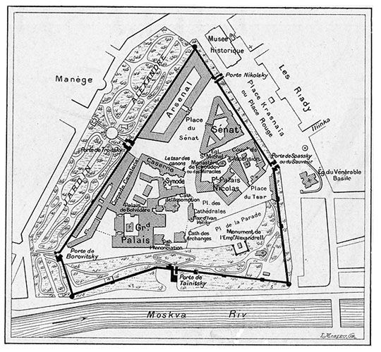Plan du Kremlin de Moscou
Plan du Kremlin de Moscou. L Illustration, No. 3235, Samedi, 25 Février 1905. Иллюстрация к статье LE MEURTRE DU GRAND-DUC SERGE SUR LA PLACE DU SÉNAT, DANS L ENCEINTE DU KREMLIN DE MOSCOU об убийстве великого князя Сергея Александровича на Сенатской площади Кремля. 
