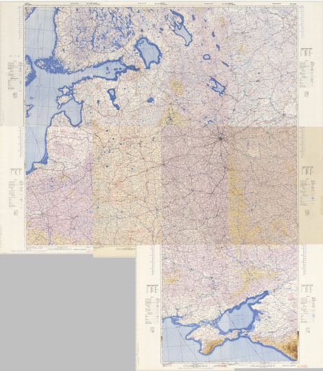 Английская карта Европейской части СССР 1:1M % British map - European part of the USSR
Английская карта Европейской части СССР. Сборная карта склеенная из листов карт масштаба  1:1,000,000. Great Britain. War Office. General Staff. Geographical Section. 2nd Edition, 1942.
Ключевые слова: английские карты,Европейская Россия,СССР