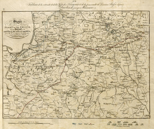 Карта 2 отступления французских войск % Map 2 of retreat of Frencjh army
Карта отступления французских войск и наступления русских войск от Смоленска до Варшавы. Лист 2 из кн.: Sketch of a Journal of the Retreat and Flight of the French Armies from Moscow, and the pursuit of the Russians, to their arrival on the Vistula. [By Charles Hamilton Smith. With maps. London : Schulze and Dean, 1813
Ключевые слова: английские карты,Война 1812 года