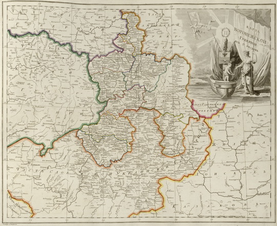 Карта Воронежской губернии из 9 уездов 1:420К % Map of Voronezh gubernia
Карта Воронежской губернии из 9 уездов. Масштаб - 10 верст в дюйме. Из кн.: Российский атлас, из сорока трёх карт состоящий и на сорок одну губернию Империю разделяющий. Издан при географическом департаменте,  1800. Составитель - А. М. Вильдбрехт.
Ключевые слова: Атласы,Атлас 1800,Воронеж