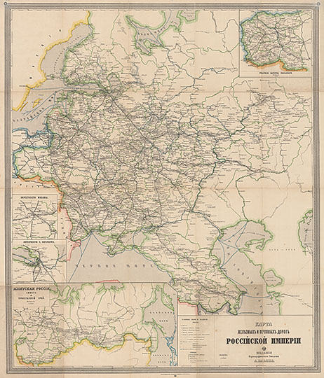 Карта железных и почтовых дорог России 1:1.2M% Railways of Russia
Карта железных и почтовых дорог Российской империи. Масштаб 1:1,200,000. 20 листов, наклеенных на ткань. Издание Картографического Заведения А. Ильина. Около 1870г. 
Ключевые слова: Европейская Россия,издательство Ильина