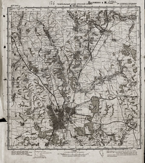 Курск на карте РККА 1:100K %Map of Kursk vicinity
План Курска и окрестностей. Генеральный штаб Красной армии. Лист М-37-1 (Курск) РСФСР. Курская область. 1937, 1941гг. Первое издание 1941 года. Карта составлена с учетом материалов на июль 1941 года. Масштаб 1:100,000.
Ключевые слова: Курск,карты РККА