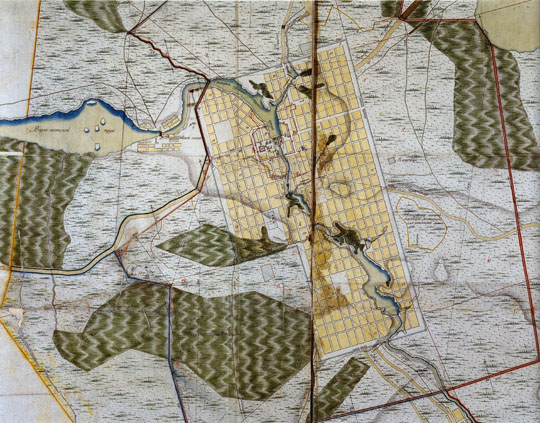 План Екатеринбурга%Map of Yekaterinburg
Генеральный план Екатеринбурга. Опубликован в книге "Екатеринбург, история города в архитектуре". Издательство "Сократ", 1998 год. 
Ключевые слова: Екатеринбург