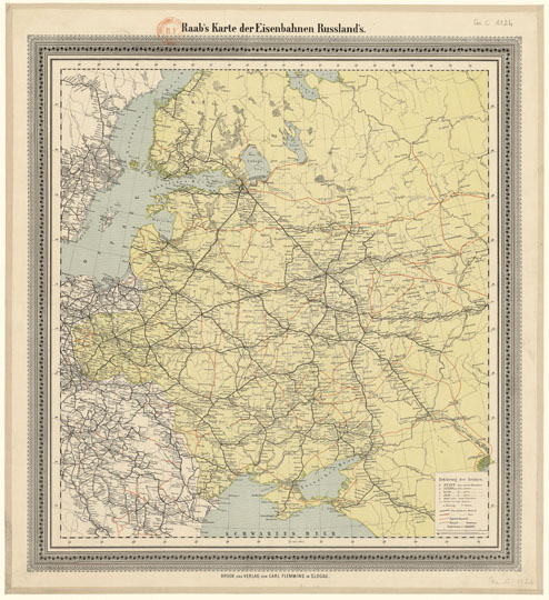 Карта Европейской России  1:4.8M% map of European Russia
Карта Европейской России. 52 x 58 см. Масштаб  1:4 750 000. Druck und Verlag von Carl Flemming in Glogau. Raab's Karte der Eisenbahnen Russland's
Ключевые слова: Европейская Россия,немецкие карты