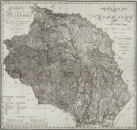 Подробная карта Молдавии % Detailed map of Molldova
Карта Молдавии, разработанная с использованием новейших астрономических данных и других инструментов, разработанных Abbe Herbitz в Вене 1811 году. Moldau nach Bawr mit Benutzung der neuesten astronomischen Orts Bestimmungen und andern Hilfsmitteln entworfen von Abbe Herbitz Vertegt in Wien 
Ключевые слова: Молдавия