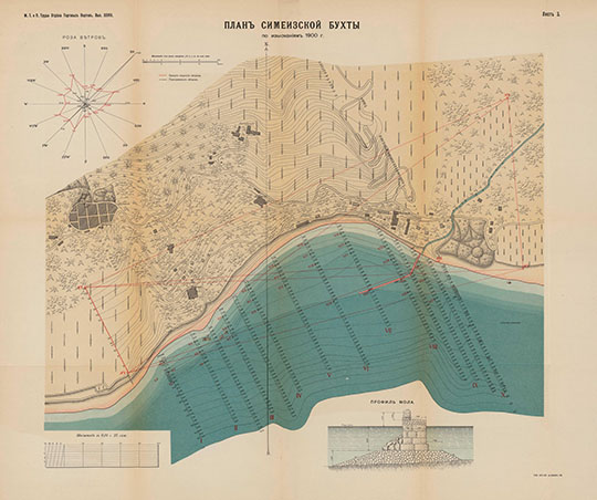 План Симеизской бухты 1:2100 % Plan of Simeiz bay
План Симеизской бухты по изысканиям 1900 г. Масштаб - 25 сажен в дюйме. Из сб.: Результаты изысканий, произведенных на Крымском побережье Черного моря. Атлас чертежей. 1911 год.
Ключевые слова: Крым