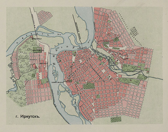 План г. Иркутск % Plan of Irkutsk
План г. Иркутск. Из кн.: Азиатская Россия. [В 3 т.; Атлас]. Т. 1-2, Атлас. СПб.: Тип. Т-ва А.Ф. Маркс, 1914. Формат книги 53 х 40 см.
Ключевые слова: Иркутск,атласы,атлас Азиатской России