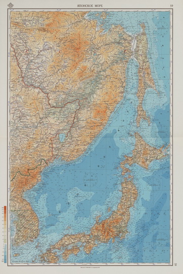 Японское море %Sea of Japan
Японское море. Масштаб 1:3,000,000 на параллели 55 градусов. Из кн: Морской Атлас. Том 1. Издание Морского генерального штаба, 1950
Ключевые слова: Японское море,атласы,Морской атлас