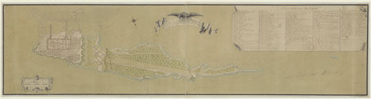 План Кронштадта % Plan of Kronstadt
Генеральный План всему Кронштадтскому Острову с показанием на оном строящего внутреннего и загородного также и вновь опробированного строения. Показует старое черным а опробированное красными литерами. Сочинено сентября 1 дня 1789 года. 59 x 224 см.
Ключевые слова: Кронштадт
