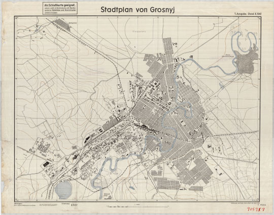 Немецкий план Грозного 1:15K %  Stadtplan von Grosnyj
Немецкий план Грозного. Масштаб 1:15,000. Stadtplan von Grosnyj
Ключевые слова: Грозный,немецкие карты