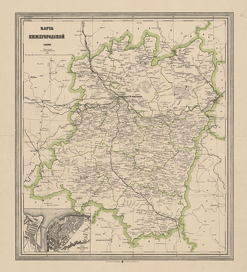 Карта Нижегородской губернии 1:840К % Nizhegorodskaya gubernia
Карта Нижегородской губернии.  Масштаб - 20 верст в дюйме. - Санкт-Петербург : Ильин, [191-]. - 1 л.: цв.: доп. карта. Насел. пункты даны подробно с выделением губ. и уездных центров. Границы — губ. и уездов. Пути сообщения: жел. дор., почт. и проселочные дороги, телегр. линии и станции, жел.-дор. и почт. станции, порты. Доп. карта: План Нижнего Новгорода. 1:50 400. KGR Ко 105/I-67; 
Ключевые слова: Нижний Новгород,издательство Ильина