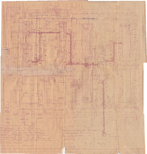 Фрагмент плана города Калинина % Part of Kalinin plan
Фрагмент плана города Калинина (Твери), на котором показана теплотрасса, пролегающая в районе улиц Мусоргского, Павлова и  Украинского переулка. План подготовлен в 1966 году.
Ключевые слова: Тверь,Калинин