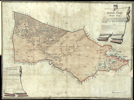 Карта Омского уезда 1:420к % Map of Omsk uezd
Карта Тобольской губернии Омского уезда с показанием на оной всех селений и урочищ, между которыми расположены трактовые уездные дороги, комиссарские и волостные границы. Масштаб 10 верст в дюйме. Создана тобольским губернским землемером Филимоновым. Издана в Тобольске в 1815 году. 
Ключевые слова: Омск