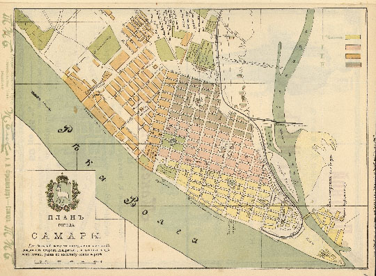 План города Самары 1:8K% Plan of Samara
План города Самары. Масштаб 100 саженей в дюйме. Из кн.: "Спутник по реке Волге и её притокам Каме и Оке. С картами Волги, Камы и Оки, видами и Планами волжских, камских и окских городов." Год издания VIII. Типо-Литография П. С. Феокритова, Саратов, 1908г.
Ключевые слова: Самара,путеводители по Волге