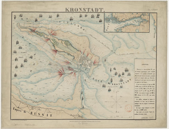 План Кронштадта % Plan of Kronstadt
План Кронштадта, июль 1855 года - Kronstadt, Larochette, Ch. 56 x 44 см.
Ключевые слова: Кронштадт,французские карты