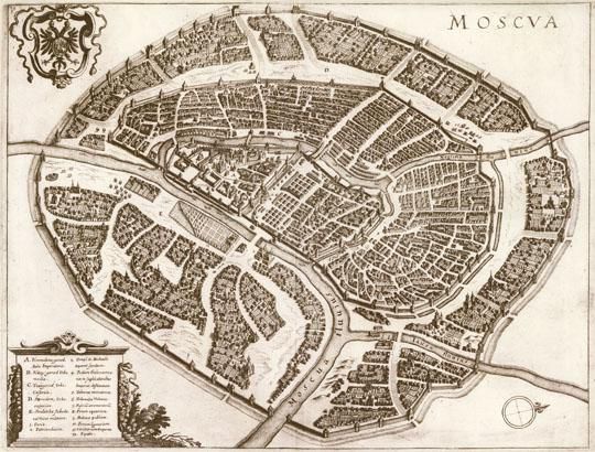 План Мериана v.1%Merian Plan v.1
Moscva  / Грав. M. Merian. - Francf. / М., 1638. - 1 к.: указ. (12 назв.); 32х38 см. Гравированный на меди план Москвы в пределах современного Садового кольца работы М. Мериана. Ориентирован на запад - северо-запад. Изображение городских стен, зданий, объектов выполнено с элементами перспективы. В верхнем левом углу карты помещен герб Москвы, в нижнем левом - указатель в картуше, внизу справа компасная роза.
Ключевые слова: план Мериана
