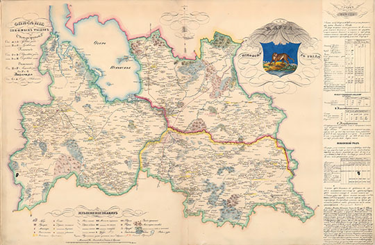 Карта Псковского уезда  1:168K% Map of Pskov uezd
Карта Псковского уезда. Масштаб - 4 версты в дюйме. Из кн.: Атлас Псковской губернии. Издано Псковским Губернским Землемером Ильей Степановичем Ивановым. Псковская литография, 1838 год
Ключевые слова: Псков