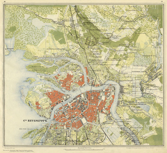 План Санкт-Петербурга%Map of St. Petersburg
План Санкт-Петербурга. Лист 9 Топографической карты частей С.Петербургской и Выборгской губерний, хромолитогрфированной в масштабе 1 вер. в дюйме. Литографировали топографы Емчеинов, Чебоченко и Дорофеев. Литографировано в 1858 году.
Ключевые слова: Санкт-Петербург