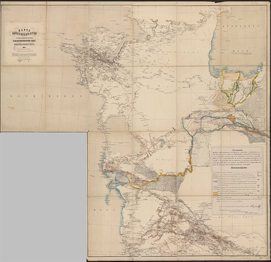 Карта Закаспийского края 1:840К % Map of Caspian and Aral sea egions
Карта Закаспийского края с обозначением работ, произведенных в дельте реки Аму-дарьи и Хивинском ханстве инженерными партиями экспедиции по исследованию старого русла Аму-дарьи с 1879 г. по 1882 г. Масштаб - 20 верст в дюйме. - [Санкт-Петербург], 1882. - 1 л. : многокрас. В основу карты положена общегеографическая "Карта Закаспийского края 1875 г."
Ключевые слова: Казахстан,Каспийское море,Аральское море