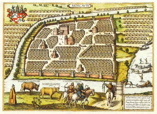 План Герберштейна v.1%Gerberstein Plan v.1
Moscauw : Moscovia, urbs regionis eiusdem nominis metropolitica, duplo major, qua Praga Boiemiae... / Ill. Fr. Hogenberg Noevel. - S.l., [1575]. 493x352мм. Гравированный план Москвы из книги: Georg Bruin. Civilates orbis terrarum. Vol. 2, pl. 47. ([1597]). Является копией первого плана Герберштейна 1556 года. Составлен на латыни в произвольном масштабе. Перевод заглавия: "Москва, столичный город страны того же имени, вдвое больший, чем Прага в Богемии...". На обороте листа помещен объяснительный текст.
Ключевые слова: план Герберштейна