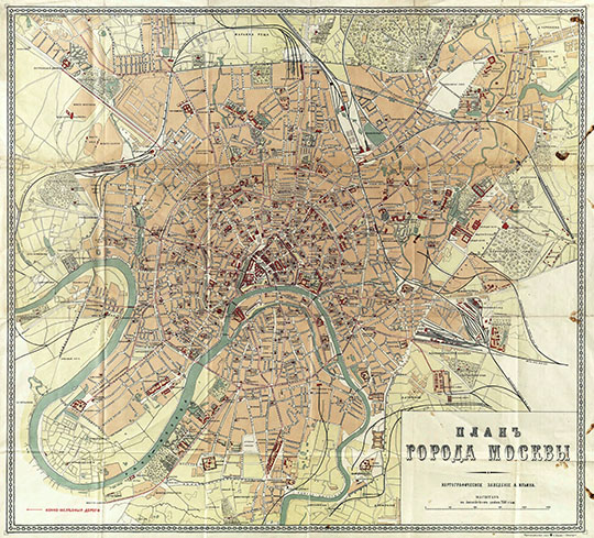 План города Москвы изд. Ильина v.3  1:21K% Plan of Moscow by Ilyin v.3
План города Москвы.  - [1:21000], 250 саж. в дюйме. - СПб.: Картогр. завед. Ильина, [1890]. - 1 к.: цв.; 610x640. План составлен в пределах Камер-Коллежского вала с ближайшими окрестностями. Отмечено место Промышленной выставки 1882 г. Рельеф дан горизонталями. Показаны линии конно-железной дороги. Вариант 3.
Ключевые слова: издательство Ильина